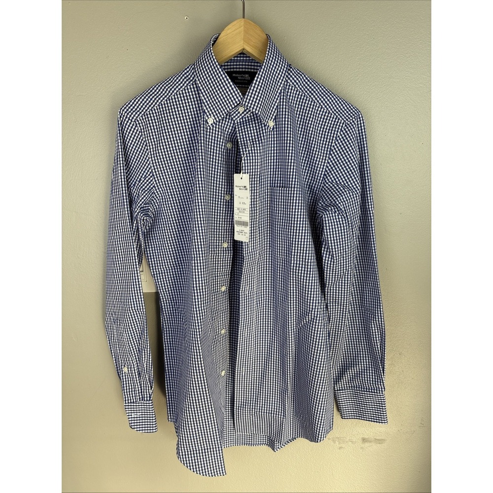 Makers Shirt Japan Easy Care Performance Gingham Blue Plaid Medium Slim Fit